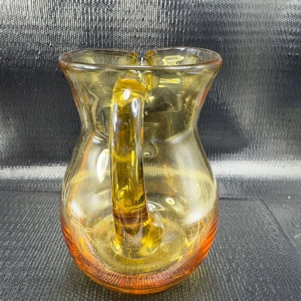 Vintage Hand Blown Amber Gold Pitcher Carafe Jug Hand Made Glassware Pitcher VTG